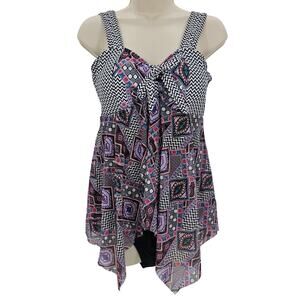 Zando Womans size L Geometric Print Mesh Asymmetric Swimdress Black/Multi NWOT